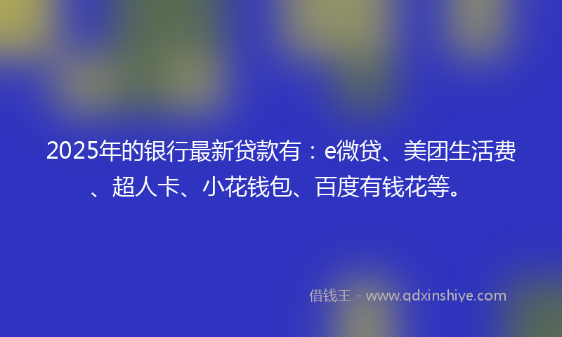 2025年的银行最新贷款有：e微贷、美团生活费、超人卡、小花钱包、百度有钱花等。