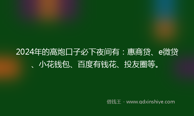 2024年的高炮口子必下夜间有：惠商贷、e微贷、小花钱包、百度有钱花、投友圈等。
