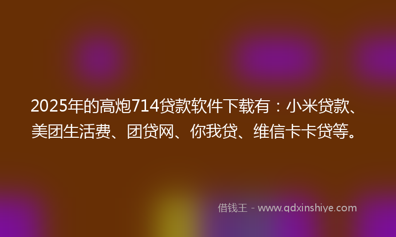 2025年的高炮714贷款软件下载有：小米贷款、美团生活费、团贷网、你我贷、维信卡卡贷等。