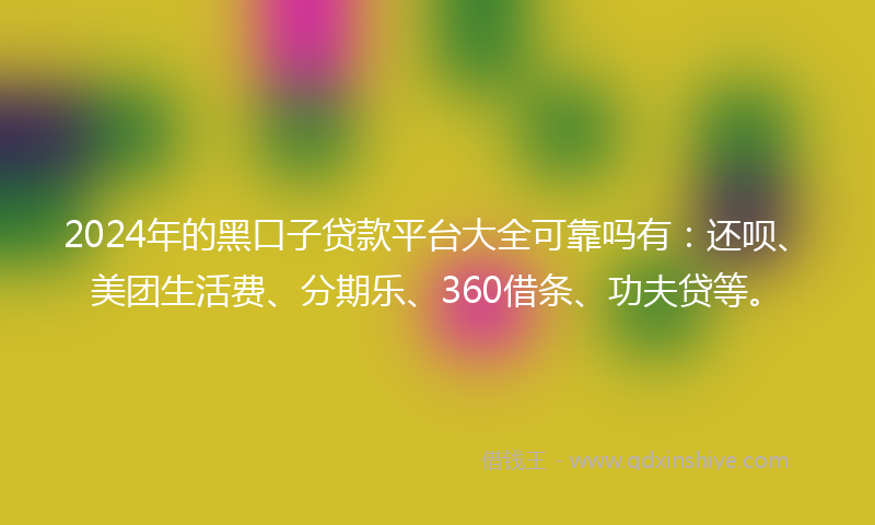 2024年的黑口子贷款平台大全可靠吗有：还呗、美团生活费、分期乐、360借条、功夫贷等。