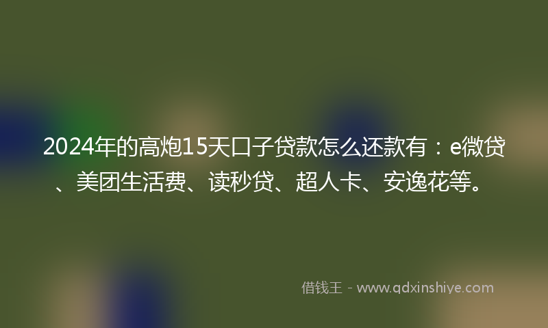 2024年的高炮15天口子贷款怎么还款有：e微贷、美团生活费、读秒贷、超人卡、安逸花等。