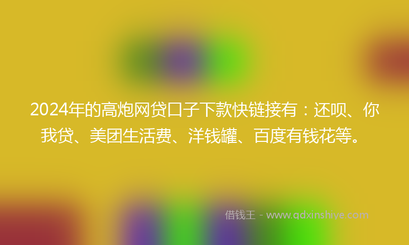 2024年的高炮网贷口子下款快链接有：还呗、你我贷、美团生活费、洋钱罐、百度有钱花等。