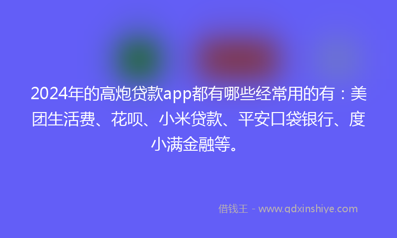 2024年的高炮贷款app都有哪些经常用的有：美团生活费、花呗、小米贷款、平安口袋银行、度小满金融等。