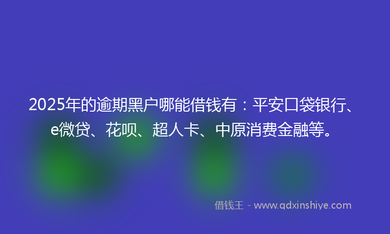 2025年的逾期黑户哪能借钱有：平安口袋银行、e微贷、花呗、超人卡、中原消费金融等。