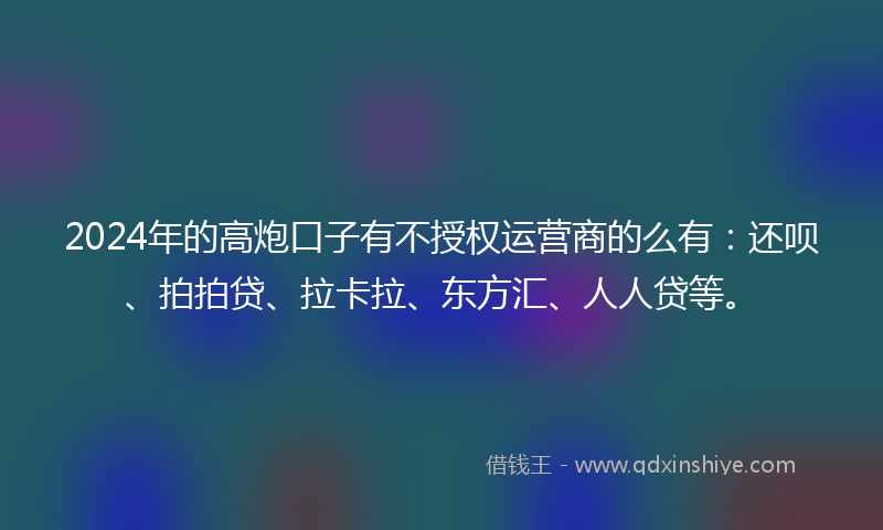 2024年的高炮口子有不授权运营商的么有：还呗、拍拍贷、拉卡拉、东方汇、人人贷等。
