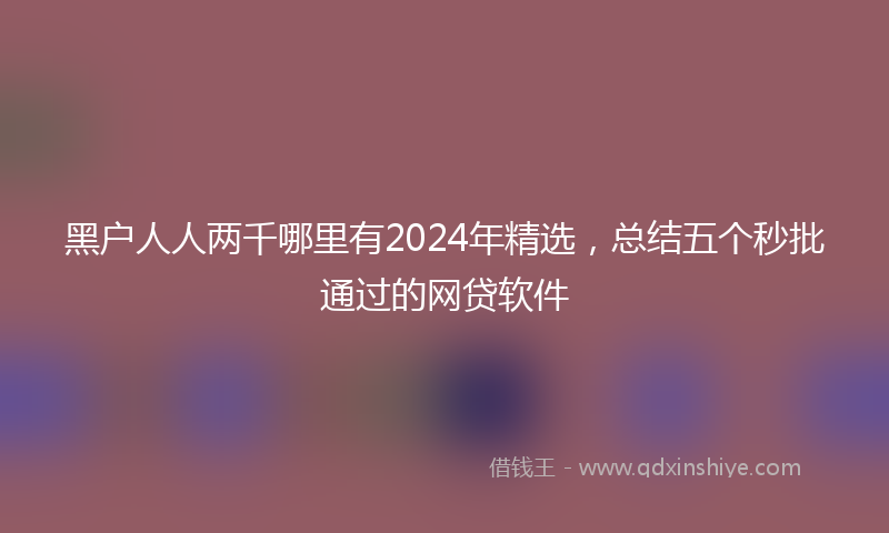 黑户人人两千哪里有2024年精选，总结五个秒批通过的网贷软件