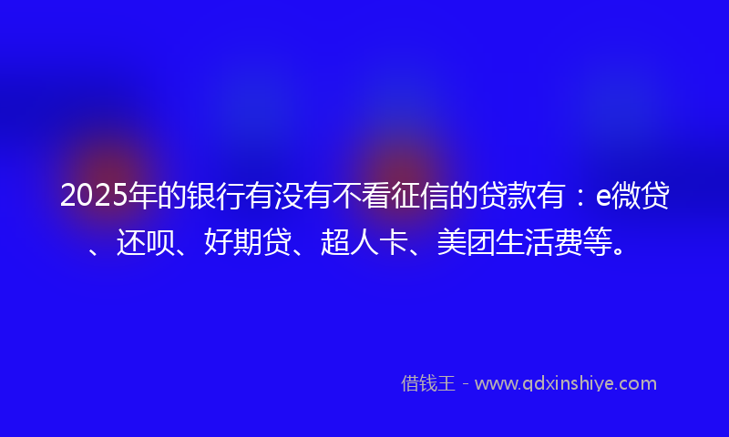 2025年的银行有没有不看征信的贷款有：e微贷、还呗、好期贷、超人卡、美团生活费等。