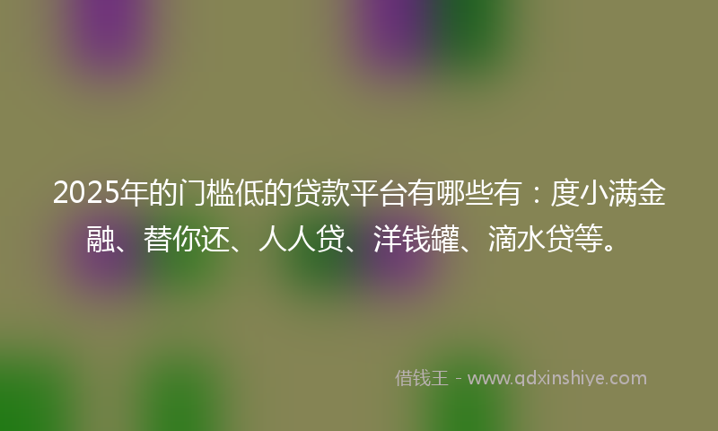 2025年的门槛低的贷款平台有哪些有：度小满金融、替你还、人人贷、洋钱罐、滴水贷等。
