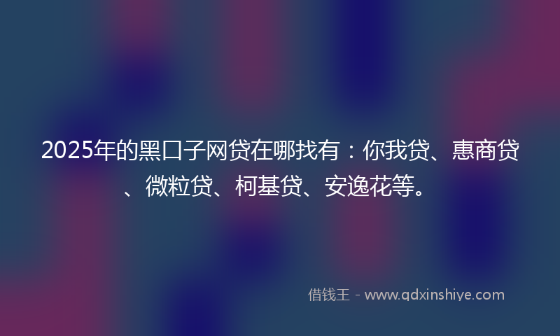 2025年的黑口子网贷在哪找有：你我贷、惠商贷、微粒贷、柯基贷、安逸花等。