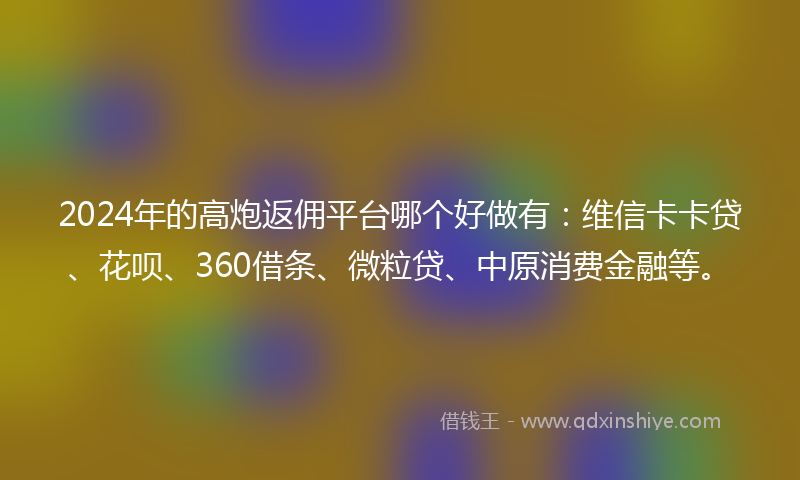 2024年的高炮返佣平台哪个好做有：维信卡卡贷、花呗、360借条、微粒贷、中原消费金融等。