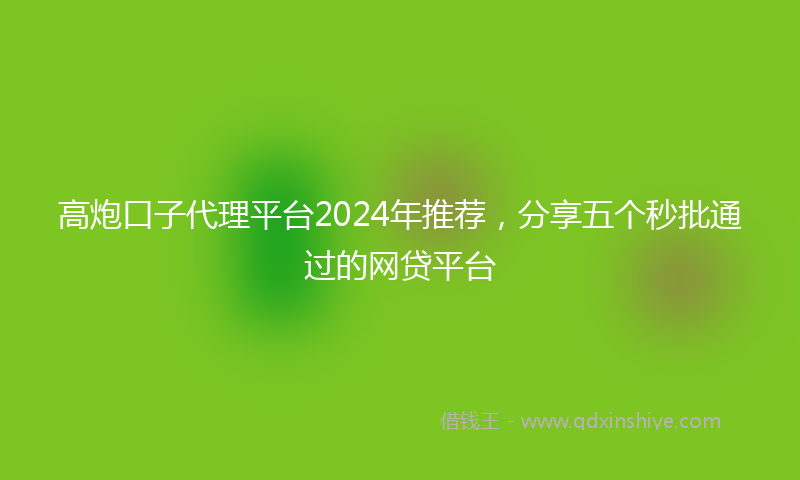 高炮口子代理平台2024年推荐，分享五个秒批通过的网贷平台