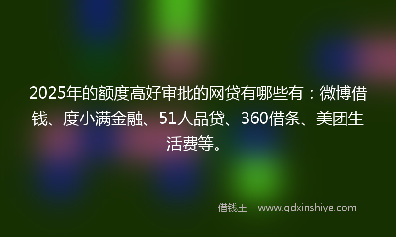 2025年的额度高好审批的网贷有哪些有：微博借钱、度小满金融、51人品贷、360借条、美团生活费等。