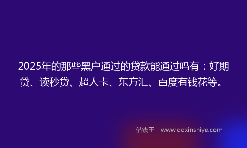 2025年的那些黑户通过的贷款能通过吗有：好期贷、读秒贷、超人卡、东方汇、百度有钱花等。