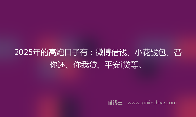 2025年的高炮口子有：微博借钱、小花钱包、替你还、你我贷、平安i贷等。
