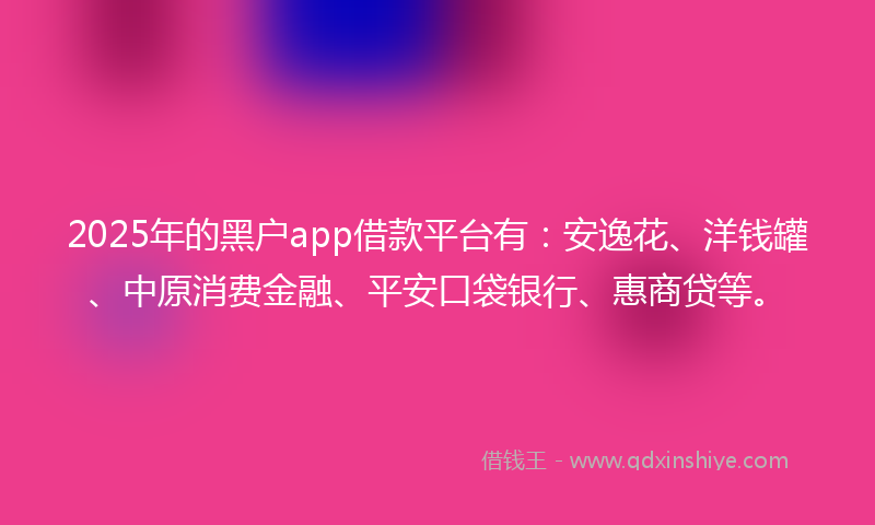 2025年的黑户app借款平台有：安逸花、洋钱罐、中原消费金融、平安口袋银行、惠商贷等。