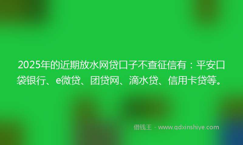 2025年的近期放水网贷口子不查征信有：平安口袋银行、e微贷、团贷网、滴水贷、信用卡贷等。