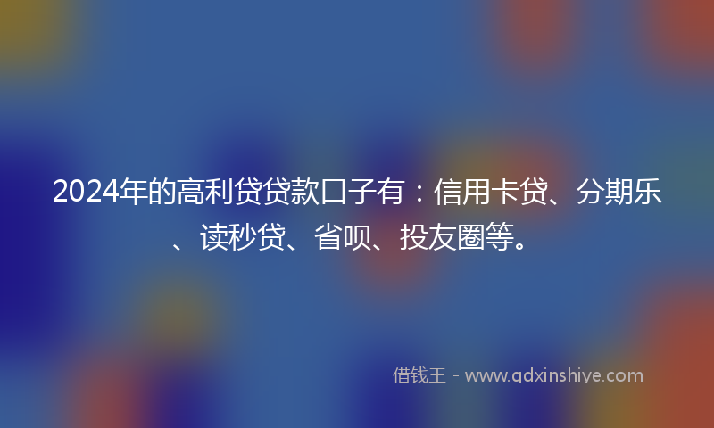 2024年的高利贷贷款口子有：信用卡贷、分期乐、读秒贷、省呗、投友圈等。