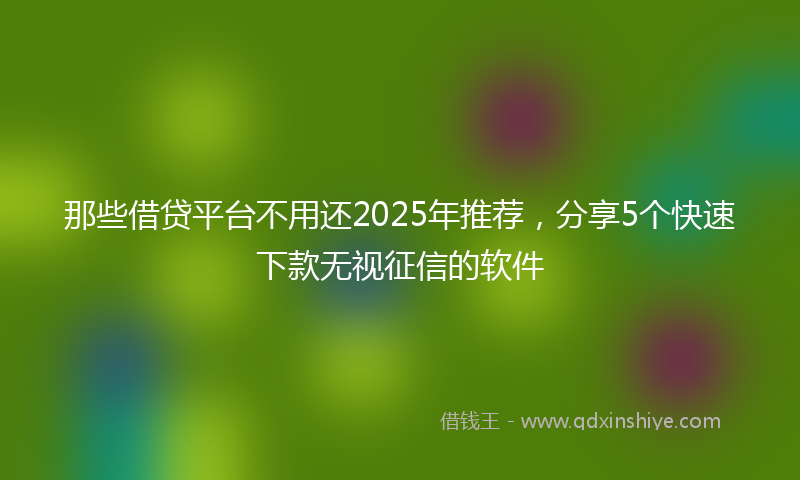 那些借贷平台不用还2025年推荐，分享5个快速下款无视征信的软件