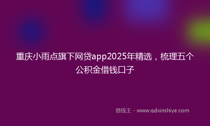 重庆小雨点旗下网贷app2025年精选，梳理五个公积金借钱口子