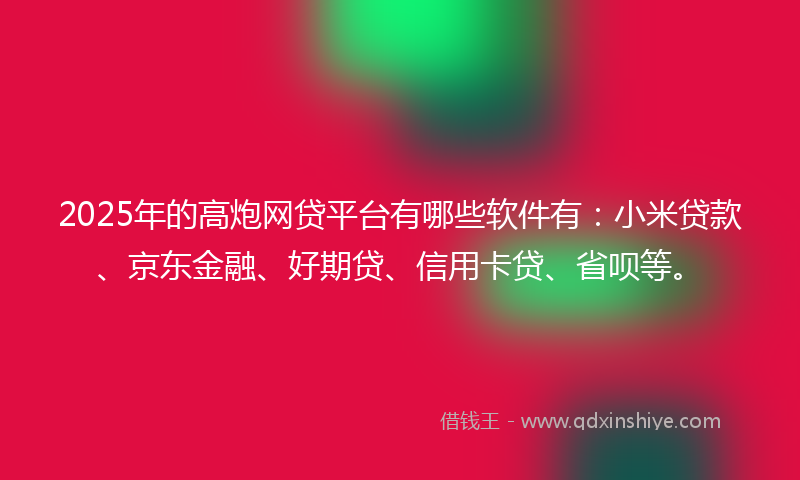 2025年的高炮网贷平台有哪些软件有：小米贷款、京东金融、好期贷、信用卡贷、省呗等。