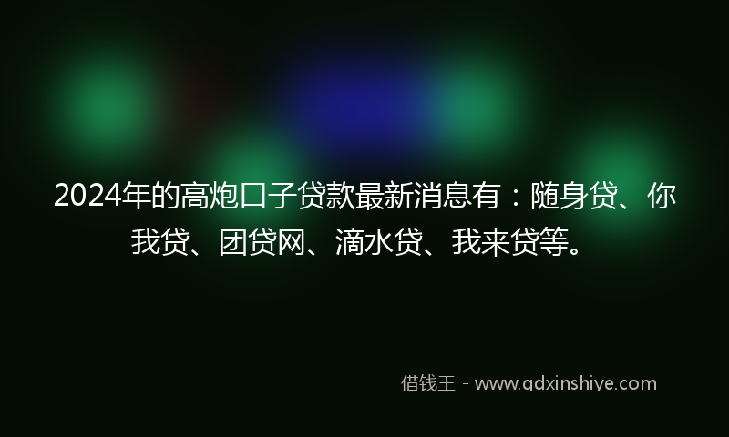 2024年的高炮口子贷款最新消息有：随身贷、你我贷、团贷网、滴水贷、我来贷等。