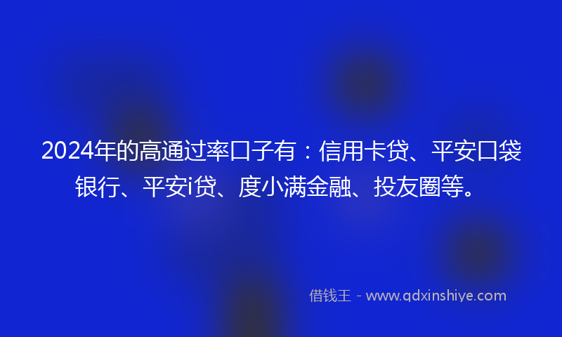 2024年的高通过率口子有：信用卡贷、平安口袋银行、平安i贷、度小满金融、投友圈等。