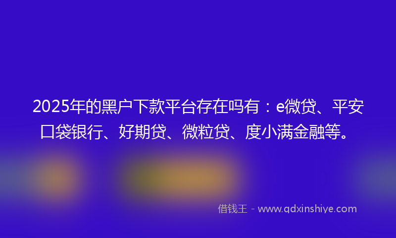 2025年的黑户下款平台存在吗有：e微贷、平安口袋银行、好期贷、微粒贷、度小满金融等。
