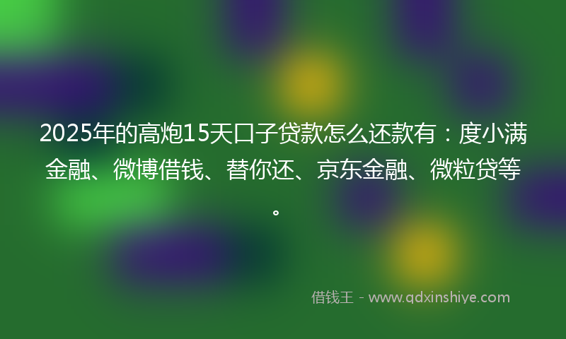 2025年的高炮15天口子贷款怎么还款有：度小满金融、微博借钱、替你还、京东金融、微粒贷等。