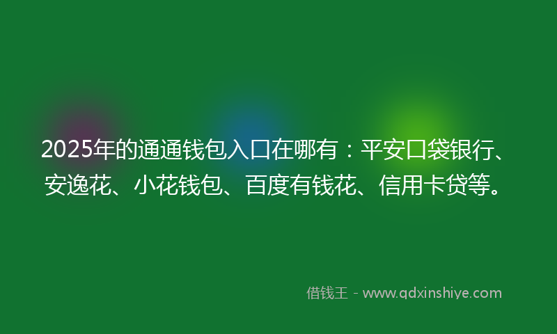 2025年的通通钱包入口在哪有：平安口袋银行、安逸花、小花钱包、百度有钱花、信用卡贷等。