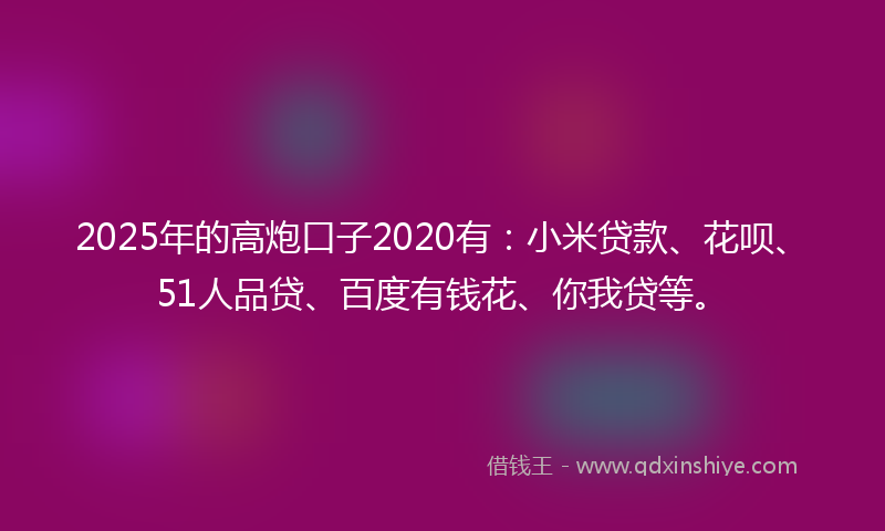 2025年的高炮口子2020有：小米贷款、花呗、51人品贷、百度有钱花、你我贷等。