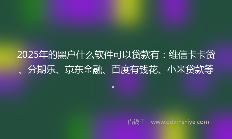 2025年的黑户什么软件可以贷款有：维信卡卡贷、分期乐、京东金融、百度有钱花、小米贷款等。