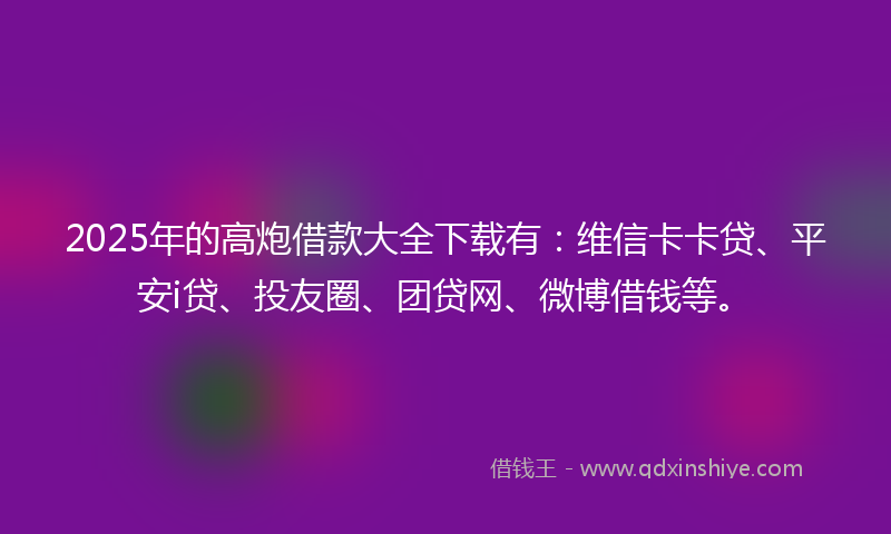 2025年的高炮借款大全下载有：维信卡卡贷、平安i贷、投友圈、团贷网、微博借钱等。
