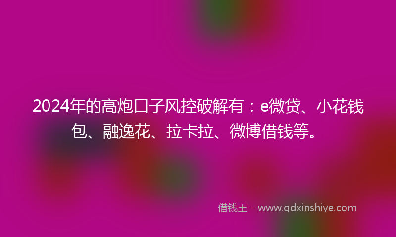 2024年的高炮口子风控破解有：e微贷、小花钱包、融逸花、拉卡拉、微博借钱等。