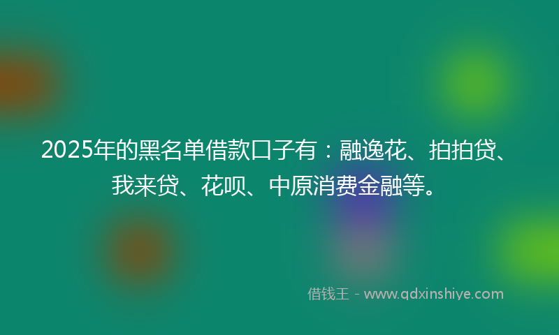 2025年的黑名单借款口子有：融逸花、拍拍贷、我来贷、花呗、中原消费金融等。