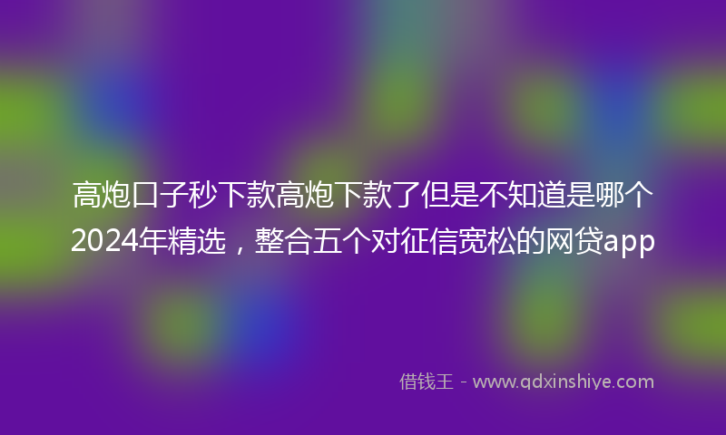 高炮口子秒下款高炮下款了但是不知道是哪个2024年精选，整合五个对征信宽松的网贷app