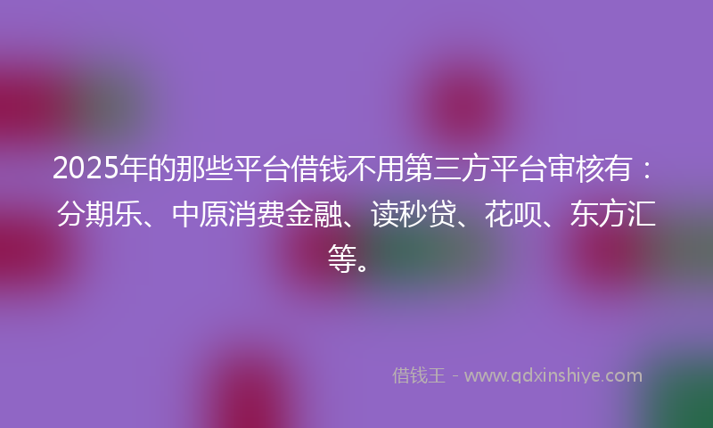 2025年的那些平台借钱不用第三方平台审核有：分期乐、中原消费金融、读秒贷、花呗、东方汇等。