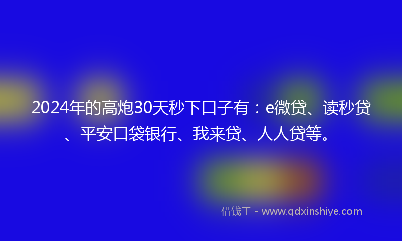 2024年的高炮30天秒下口子有：e微贷、读秒贷、平安口袋银行、我来贷、人人贷等。