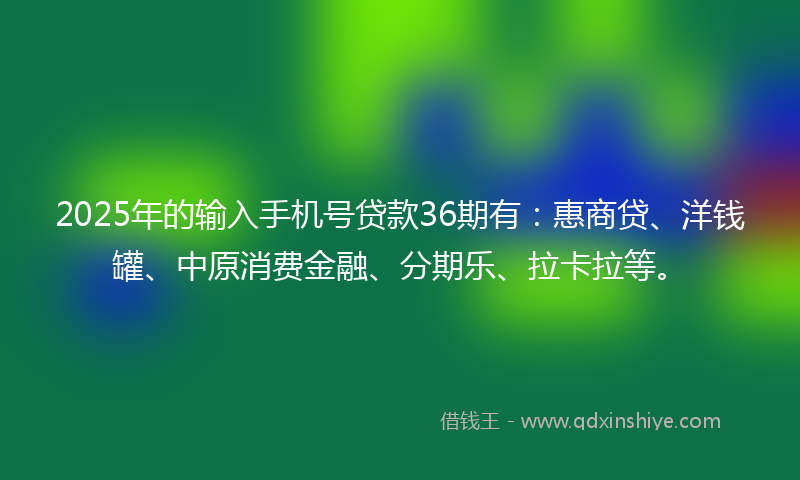 2025年的输入手机号贷款36期有：惠商贷、洋钱罐、中原消费金融、分期乐、拉卡拉等。
