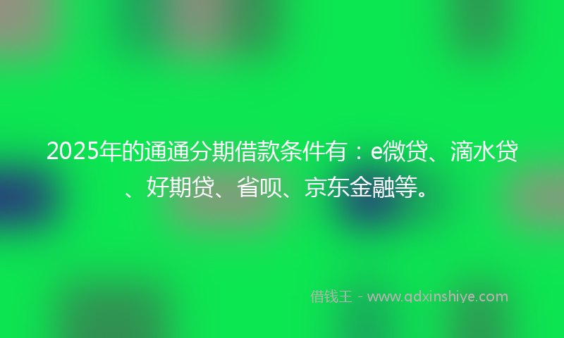 2025年的通通分期借款条件有：e微贷、滴水贷、好期贷、省呗、京东金融等。