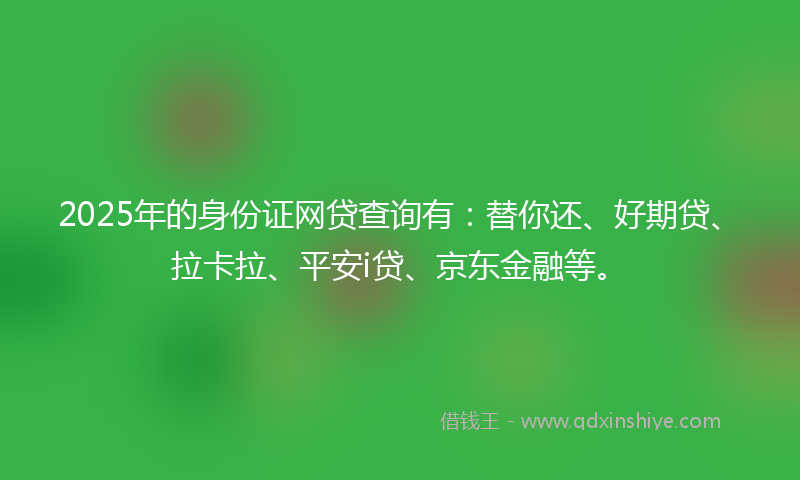 2025年的身份证网贷查询有：替你还、好期贷、拉卡拉、平安i贷、京东金融等。