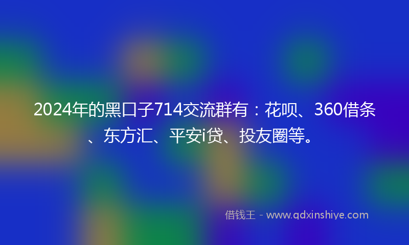 2024年的黑口子714交流群有：花呗、360借条、东方汇、平安i贷、投友圈等。