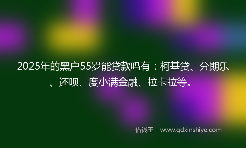 2025年的黑户55岁能贷款吗有：柯基贷、分期乐、还呗、度小满金融、拉卡拉等。