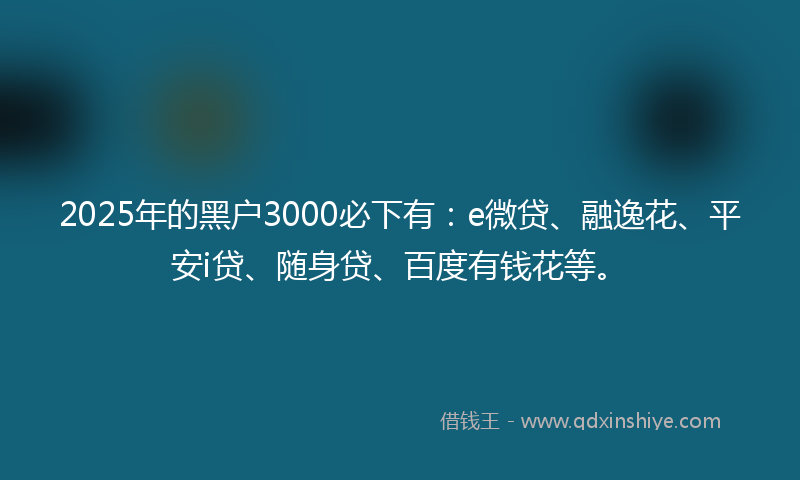 2025年的黑户3000必下有：e微贷、融逸花、平安i贷、随身贷、百度有钱花等。