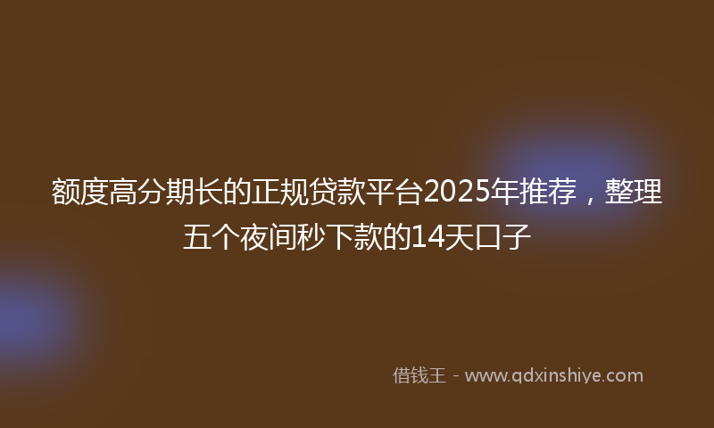 额度高分期长的正规贷款平台2025年推荐，整理五个夜间秒下款的14天口子