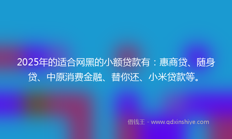2025年的适合网黑的小额贷款有：惠商贷、随身贷、中原消费金融、替你还、小米贷款等。