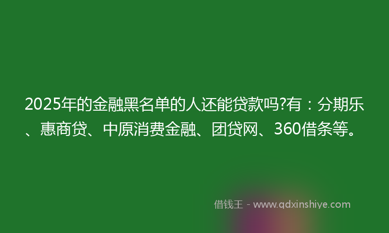 2025年的金融黑名单的人还能贷款吗?有：分期乐、惠商贷、中原消费金融、团贷网、360借条等。