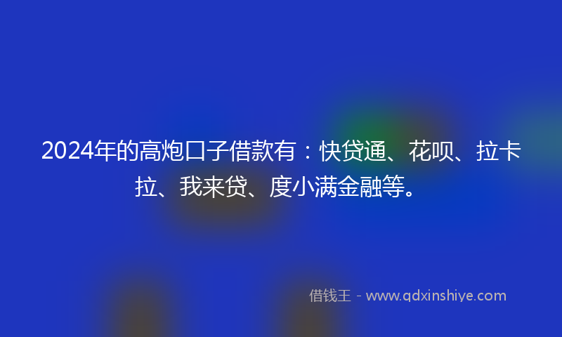 2024年的高炮口子借款有：快贷通、花呗、拉卡拉、我来贷、度小满金融等。