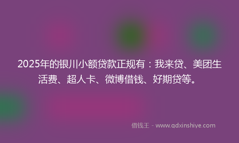 2025年的银川小额贷款正规有：我来贷、美团生活费、超人卡、微博借钱、好期贷等。