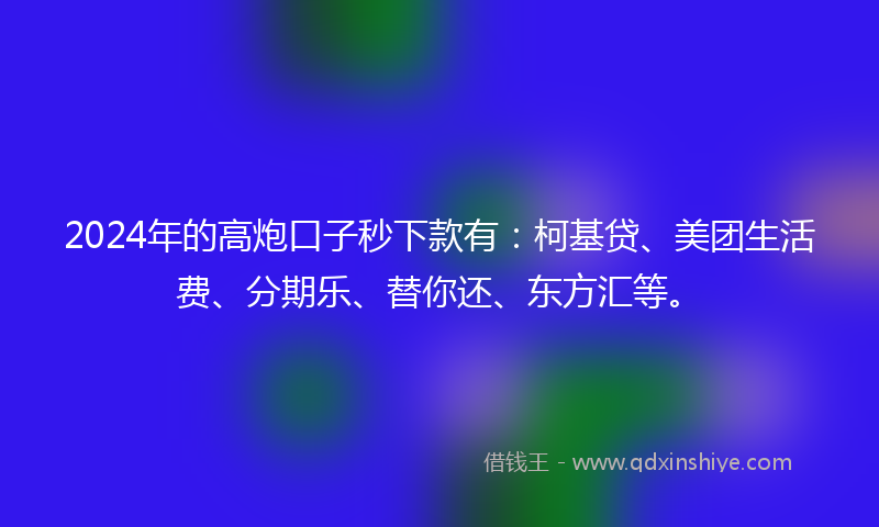 2024年的高炮口子秒下款有：柯基贷、美团生活费、分期乐、替你还、东方汇等。