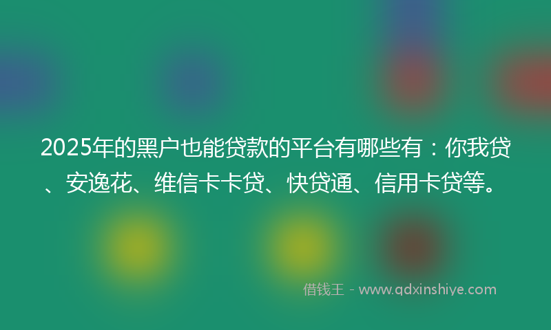 2025年的黑户也能贷款的平台有哪些有：你我贷、安逸花、维信卡卡贷、快贷通、信用卡贷等。